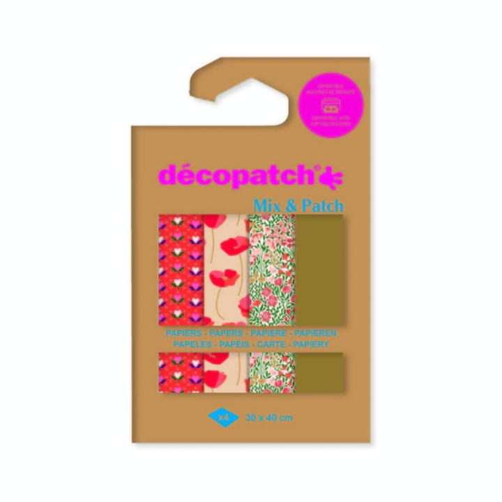 Papier Mix & Patch 30 x 40 cm 4 pcs L'amour est dans le pré - Décopatch - Rougier et Plé