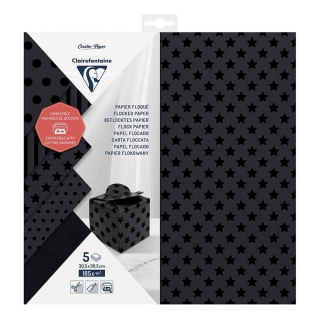 Papier Floqué 185 g 5 pcs 30,5 x 30,5 cm Noir - Clairefontaine - Rougier et Plé