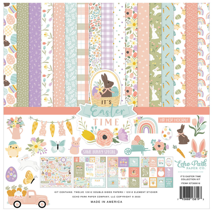 Set de papiers imprimés 30,5 x 30,5 cm It's Easter Time - Collection Kit 13 pcs - Echo Park - Rougier et Plé