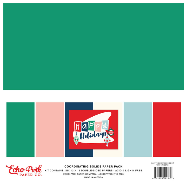 Set de papiers imprimés 30,5 x 30,5 cm Happy Holidays - Solids Kit 6 pcs - Echo Park - Rougier et Plé