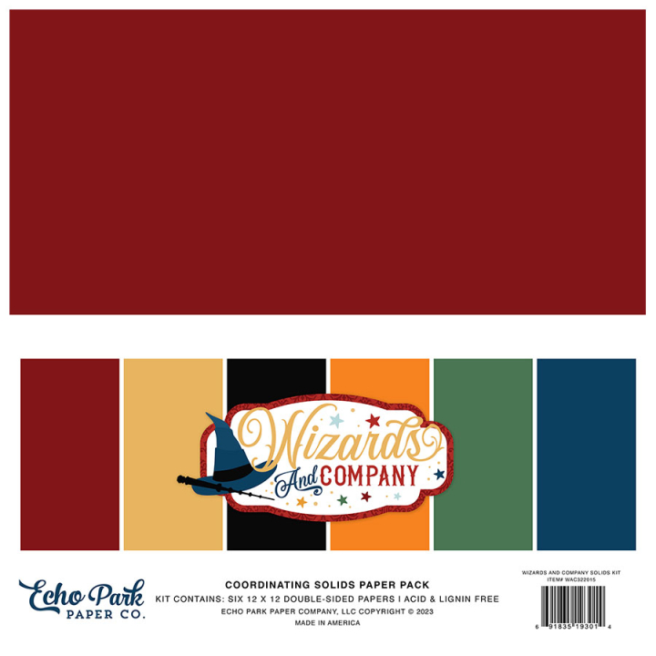 Set de papiers imprimés 30,5 x 30,5 cm Wizards and Company - Solids Kit 6 pcs - Echo Park - Rougier et Plé