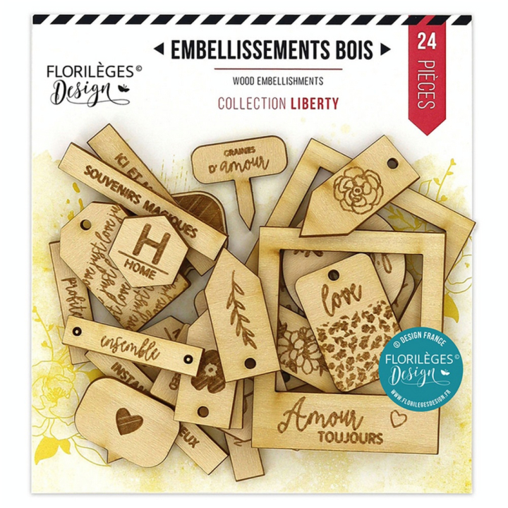 Embellissements en bois Liberty 24 pcs - Florilèges Design - Rougier et Plé