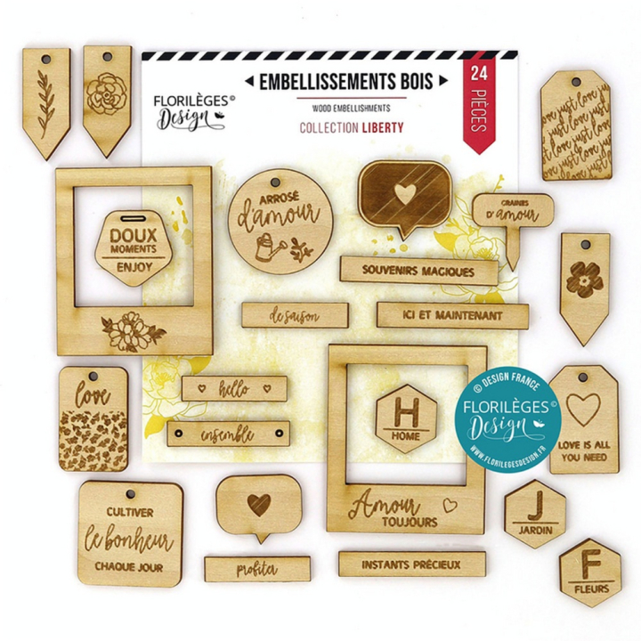 Embellissements en bois Liberty 24 pcs - Florilèges Design - Rougier et Plé