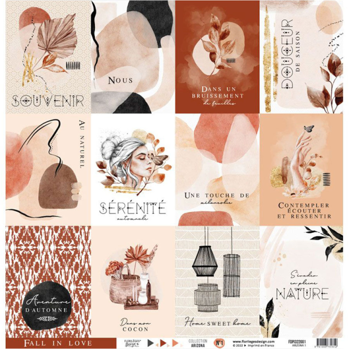 Papier imprimé 30,5 x 30,5 cm 250 g/m² Arizona - N°1 - Florilèges Design - Rougier et Plé