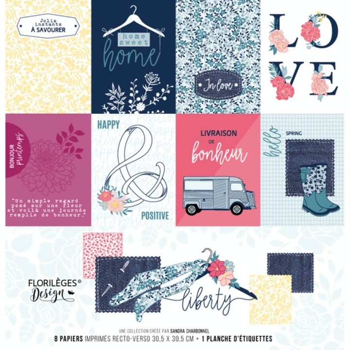 Kit de papiers imprimés 30,5 x 30,5 cm 250 g/m² Liberty 9 pcs - Florilèges Design - Rougier et Plé