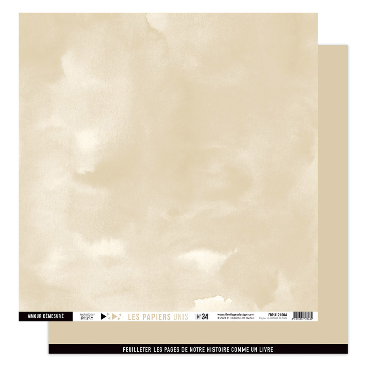 Papier imprimé uni 30,5 x 30,5 cm 250 g/m² Dolce Vita - Beige Blond - Florilèges Design - Rougier et Plé