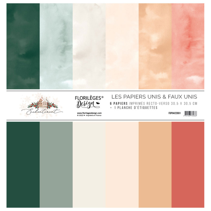 Kit de papiers imprimés unis 30,5 x 30,5 cm 250 g/m² Enchantement 7 pcs - Florilèges Design - Rougier et Plé
