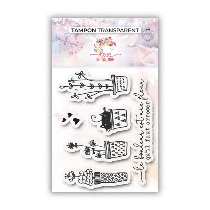 Tampons transparents Le bonheur est une fleur 6 pcs - Love in the moon - Rougier et Plé