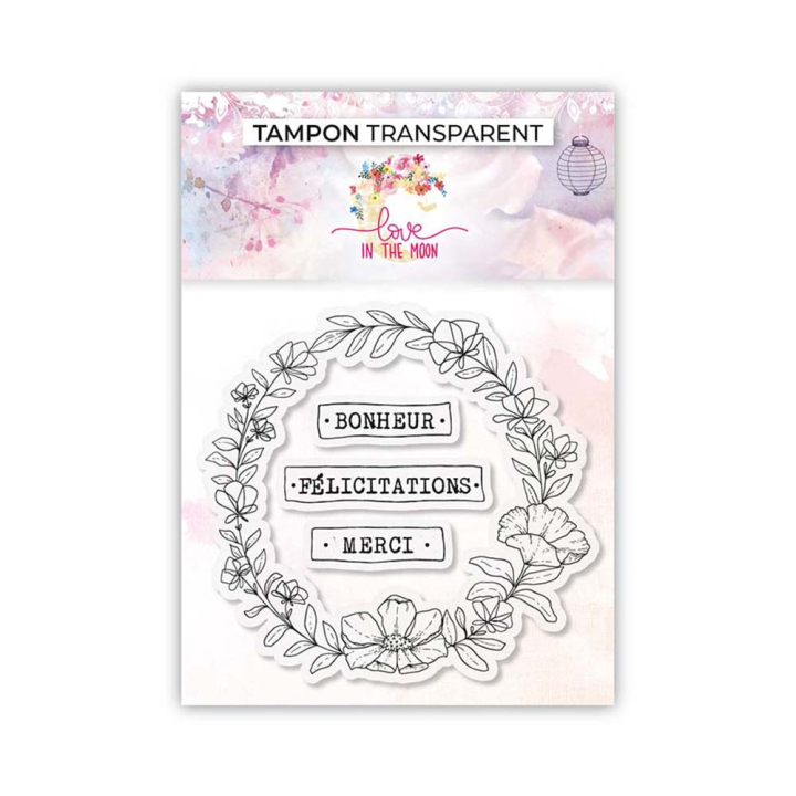Tampons transparents Merci, Bonheur et Félicitations 4 pcs - Love in the moon - Rougier et Plé