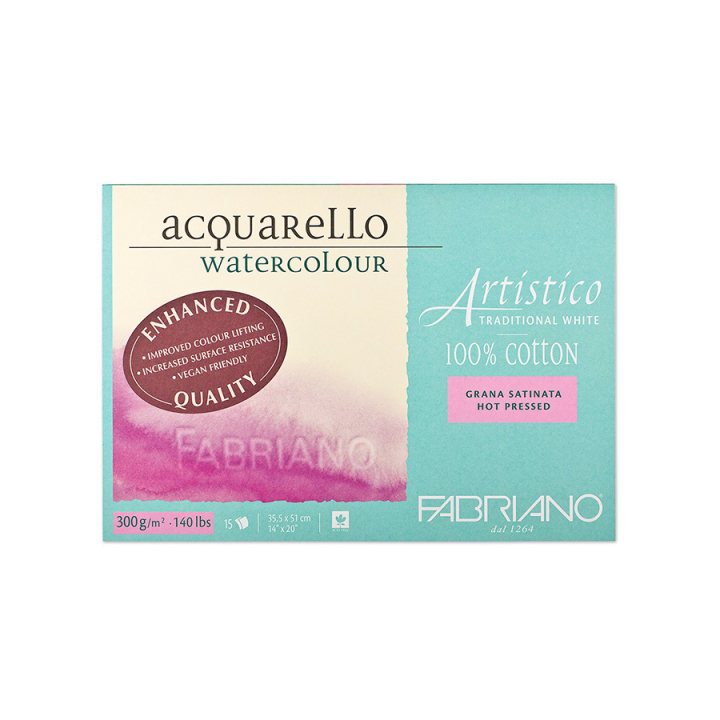 Bloc de papier 300 g/m² Grain satiné Artistico Blanc - Fabriano - Rougier et Plé