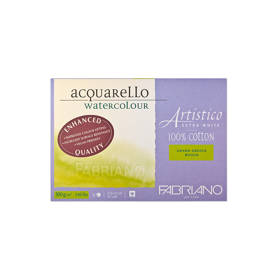 Bloc extra blanc Fabriano Artistico 100% coton 18 X 26 300g 20 f grain satiné