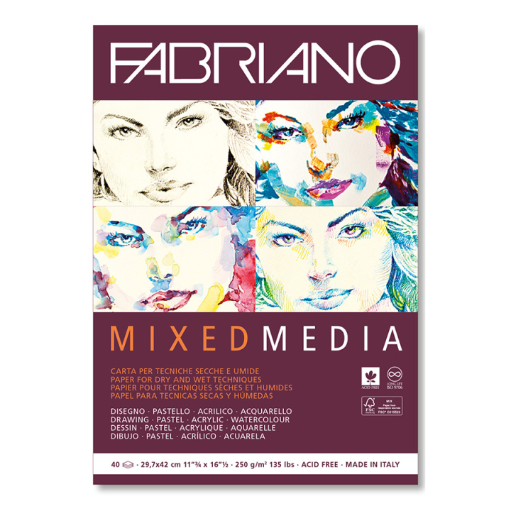 Bloc de papier Multi techniques 250 g/m² Grain naturel Fabriano - Fabriano - Rougier et Plé