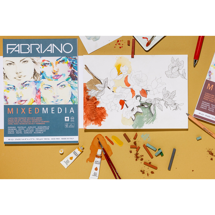 Bloc de papier Multi techniques 250 g/m² Grain naturel Fabriano - Fabriano - Rougier et Plé