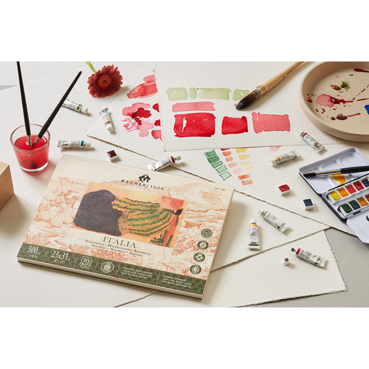 Bloc papier aquarelle 300 g/m² Grain fin Italia Blanc naturel - Magnani 1404 - Rougier et Plé