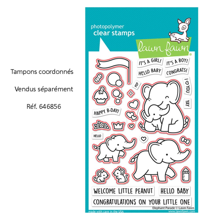 Matrices de découpe Dies Coaster Elephant Parade 18 pcs - Lawn Fawn - Rougier et Plé