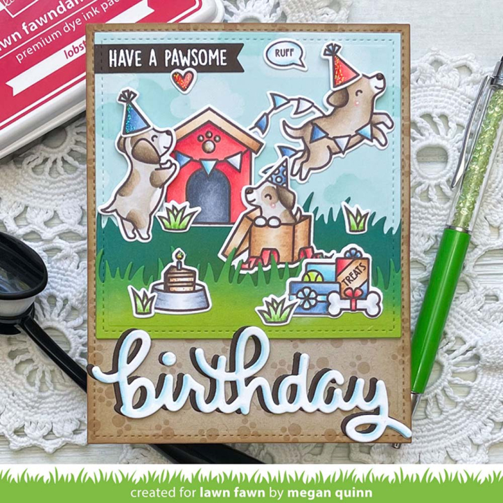 Tampons transparents Pawsome Birthday 8 pcs - Lawn Fawn - Rougier et Plé