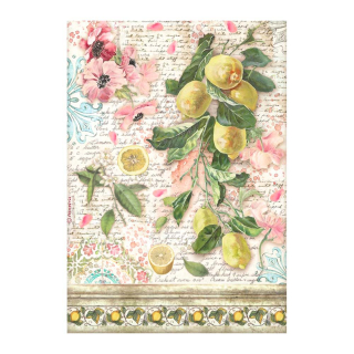 Papier de riz imprimé 21 x 29,7 cm Blue Dream - Citrons - Stamperia - Rougier et Plé