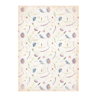 Papier de riz imprimé 21 x 29,7 cm Create Happiness Welcome Home - Fleurs bleues - Stamperia - Rougier et Plé