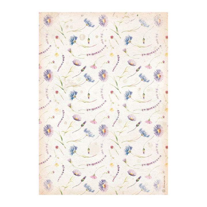 Papier de riz imprimé 21 x 29,7 cm Create Happiness Welcome Home - Fleurs bleues - Stamperia - Rougier et Plé