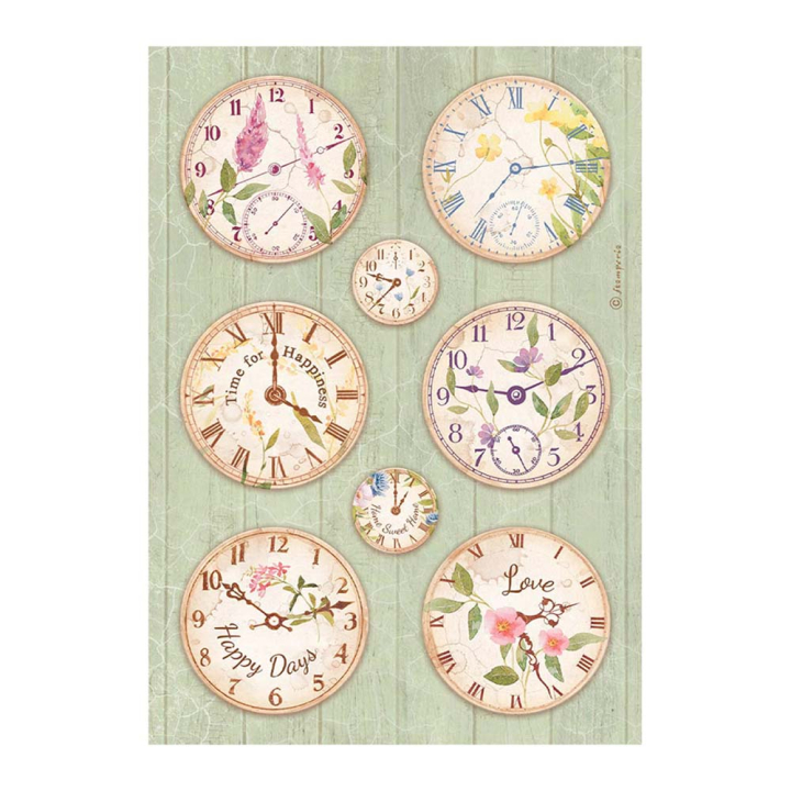 Papier de riz imprimé 21 x 29,7 cm Create Happiness Welcome Home - Horloges - Stamperia - Rougier et Plé