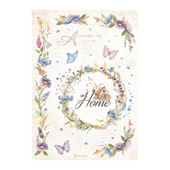 Papier de riz imprimé 21 x 29,7 cm Create Happiness Welcome Home - Guirlande - Stamperia - Rougier et Plé