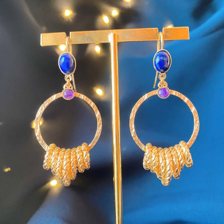 Anneaux ouverts Torsadé 14 mm Doré à l'or fin 24K - 2 pcs - Perles Corner - Rougier et Plé