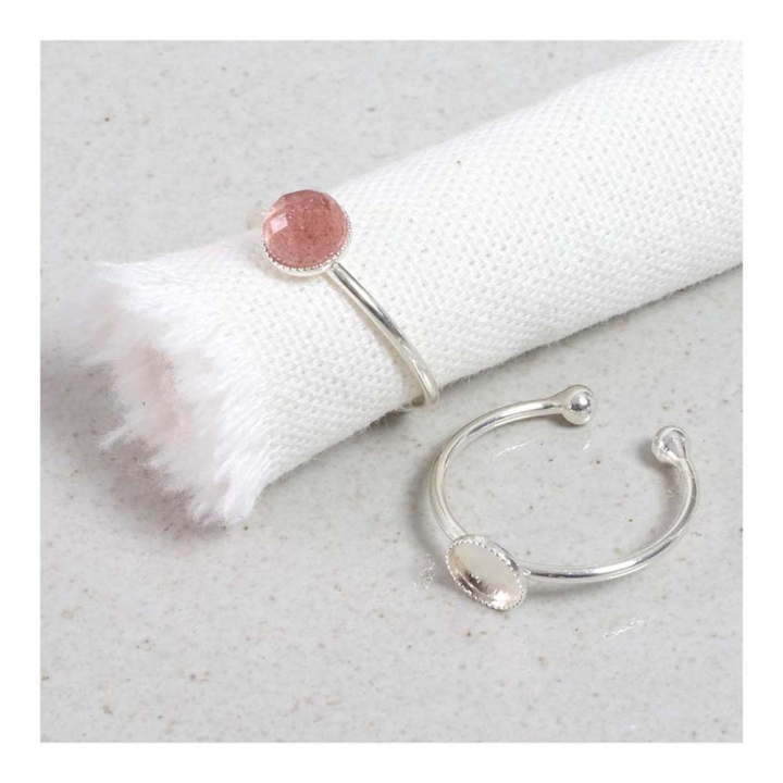 Bague Ajustable pour Cabochon ø 6 mm Laiton Plaqué Argent 925 - Perles Corner - Rougier et Plé