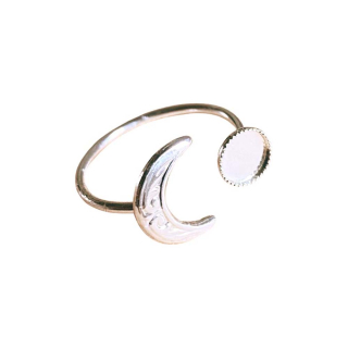 Bague Ajustable Lune et Cabochon ø 6 mm Plaqué Argent 925 - Perles Corner - Rougier et Plé