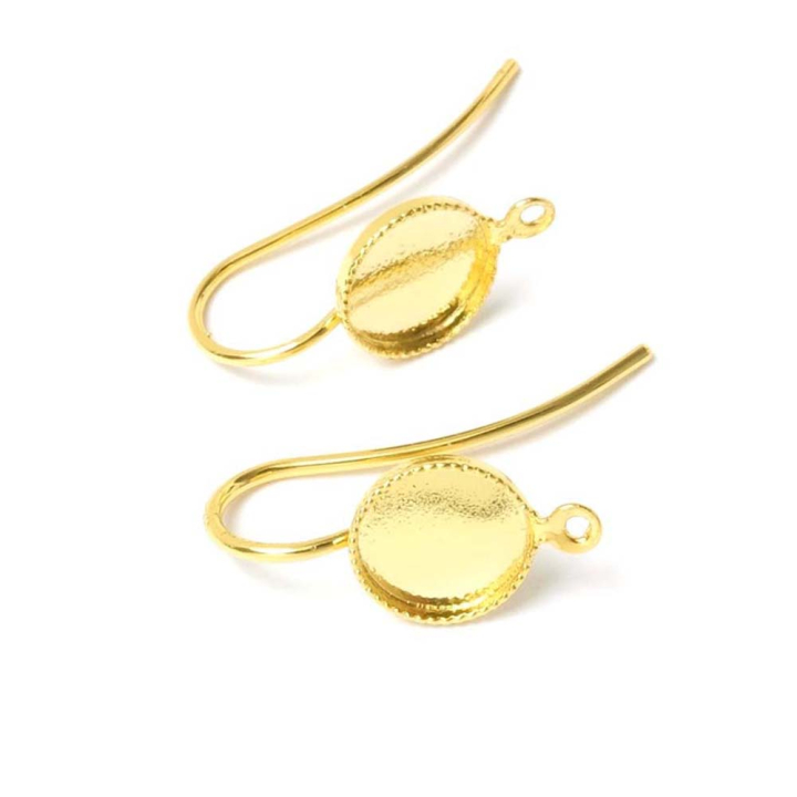 Boucles d'oreilles Pour Cabochon ø 8 mm Doré à l'or fin 24K - 2 pcs - Perles Corner - Rougier et Plé