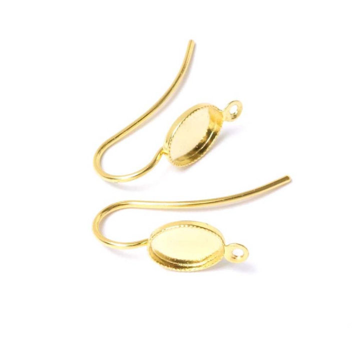 Boucles d'oreilles Pour Cabochon Ovale 6 x 8 mm Doré à l'or fin 24K - 2 pcs - Perles Corner - Rougier et Plé