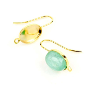 Boucles d'oreilles Pour Cabochon Ovale 8 x 10 mm Doré à l'or fin 24K - 2 pcs - Perles Corner - Rougier et Plé
