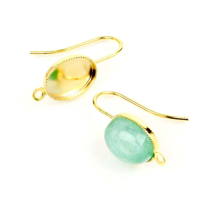 Boucles d'oreilles Pour Cabochon Ovale 8 x 10 mm Doré à l'or fin 24K - 2 pcs - Perles Corner - Rougier et Plé
