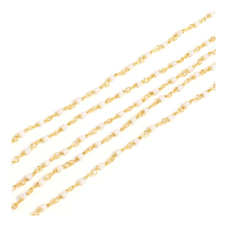Chaîne Rosaire Maillons et Perles en Nacre naturelle irrégulières ø 2 mm Doré à l'or fin 24K - 25 cm - Perles Corner - Rougier et Plé
