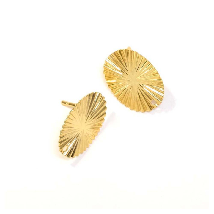 Clous d'oreilles 18,2 x 13,3 mm Ovale ondulé avec Trou d'accroche Doré à l'or fin 24K - 2 pcs - Perles Corner - Rougier et Plé