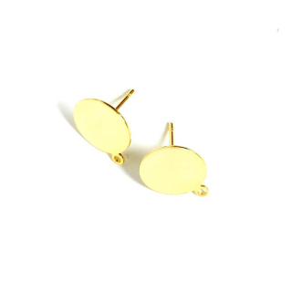 Clous d'oreilles à coller Plateau Rond 10 mm avec Anneau Doré à l'or fin 24K - 2 pcs - Perles Corner - Rougier et Plé