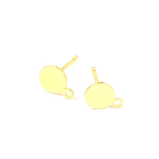 Clous d'oreilles à coller Plateau Rond avec Anneau 10 mm Doré à l'or fin 24K - 4 pcs - Perles Corner - Rougier et Plé