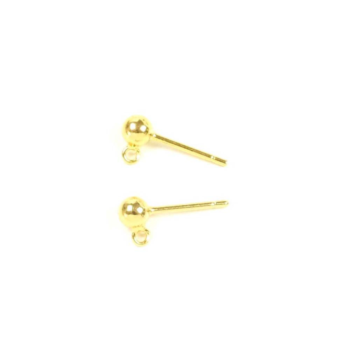 Clous d'oreilles Boule 3,8 mm avec Anneau Doré à l'or fin 24K - 2 pcs - Perles Corner - Rougier et Plé