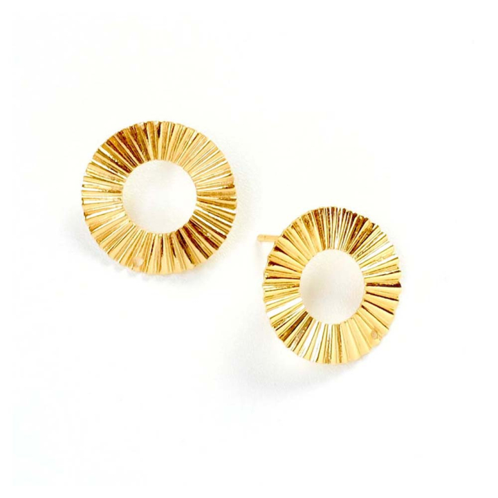 Clous d'oreilles Disque Ondulé avec Trou d'accroche 20 mm Doré à l'or fin 24K - 2 pcs - Perles Corner - Rougier et Plé