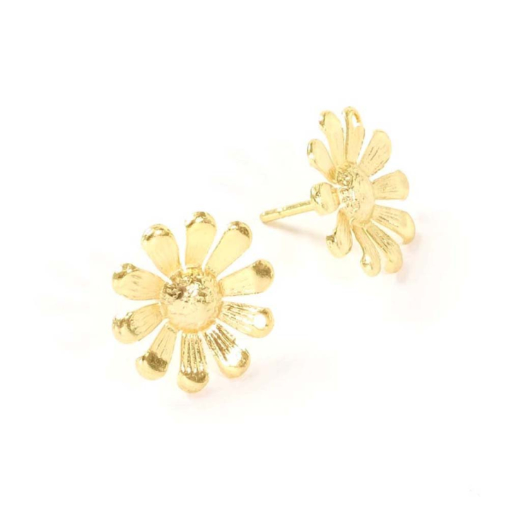 Clous d'oreilles Pâquerette ø 14 mm troué Doré à l'or fin 24K - 2 pcs - Perles Corner - Rougier et Plé