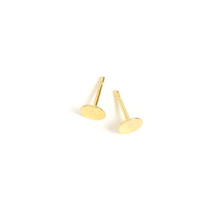 Clous d'oreilles Plateau Rond ø 6 mm à coller Doré à l'or fin 24K - 4 pcs - Perles Corner - Rougier et Plé