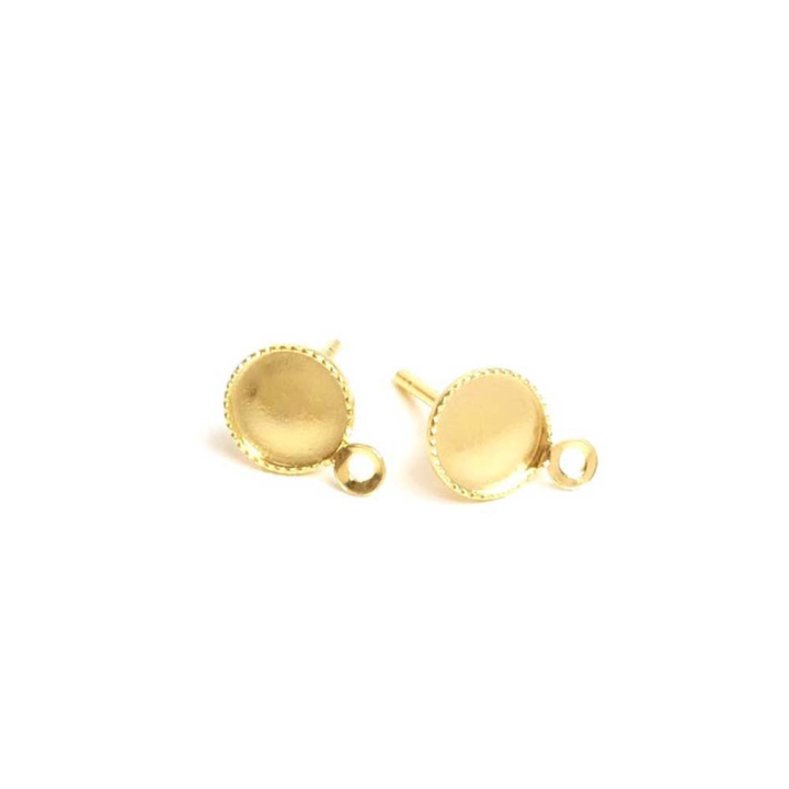 Clous d'oreilles Pour Cabochon 6 mm Anneau d'accroche Doré à l'or fin 24K -2 pcs - Perles Corner - Rougier et Plé