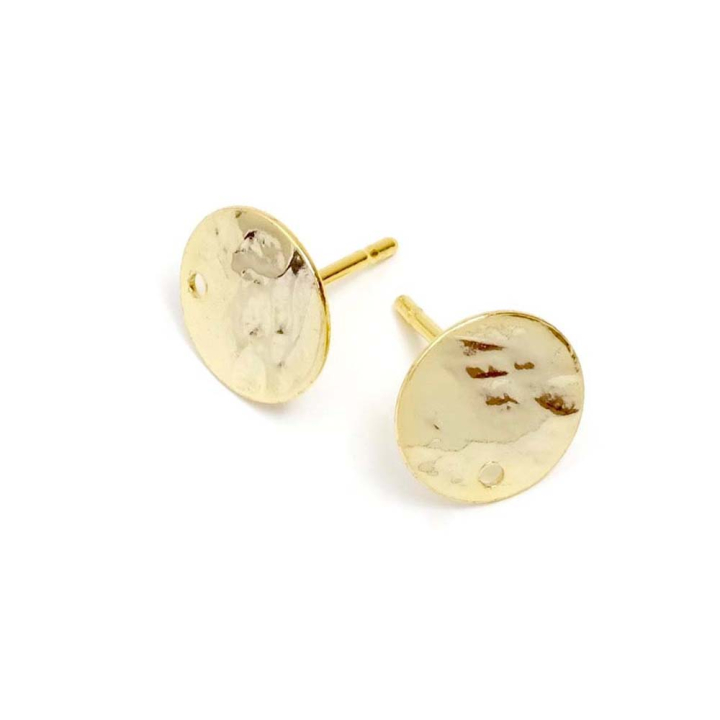 Clous d'oreilles Rond Texture Sequin Martelé ø 10 mm Doré à l'or fin 24K - 2 pcs - Perles Corner - Rougier et Plé