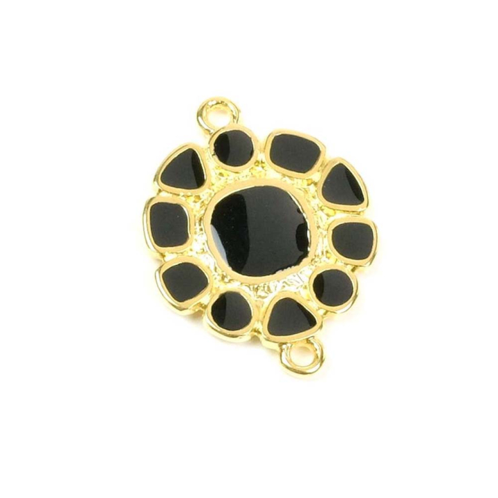 Connecteur Marguerite Émaillé Noir 17,4 x 23,5 mm Doré à l'or fin 24K - Perles Corner - Rougier et Plé