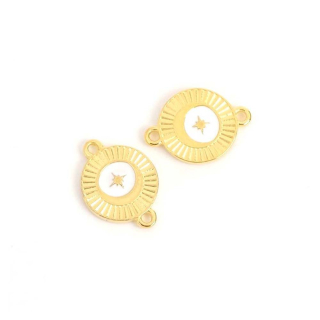 Connecteur Rond Étoile Émaillé Blanc 13,6 x 19,2 mm Doré à l'or fin 24K - Perles Corner - Rougier et Plé