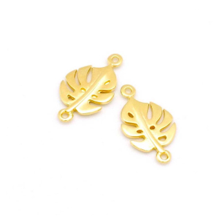 Connecteurs Feuille de Monstera 23 x 13 mm Doré à l'or fin 24K - 2 pcs - Perles Corner - Rougier et Plé