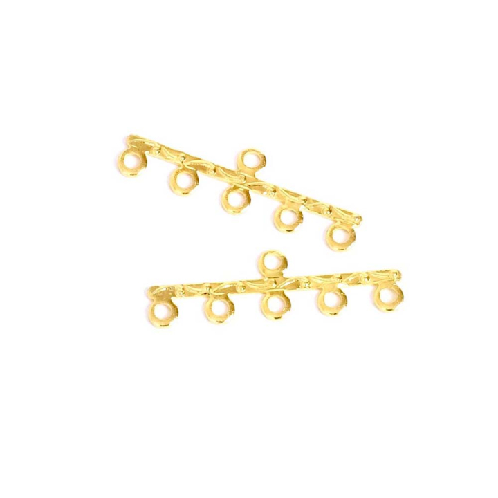 Connecteurs Multirang 8,5 x 27 mm 5 Anneaux Doré à l'or fin 24K - 4 pcs - Perles Corner - Rougier et Plé
