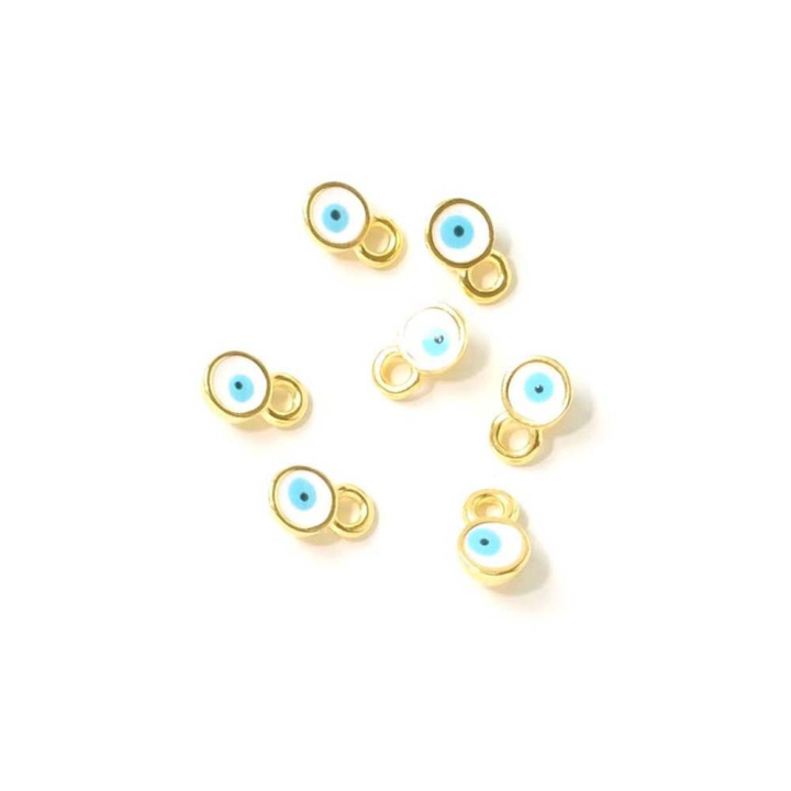 Mini Pendentifs Œil Émaillé 4 x 7 mm Doré à l'or fin 24K - 2 pcs - Perles Corner - Rougier et Plé