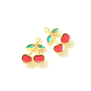 Pendentif Cerises Émaillé 13,5 x 17 mm Doré à l'or fin 24K - Perles Corner - Rougier et Plé