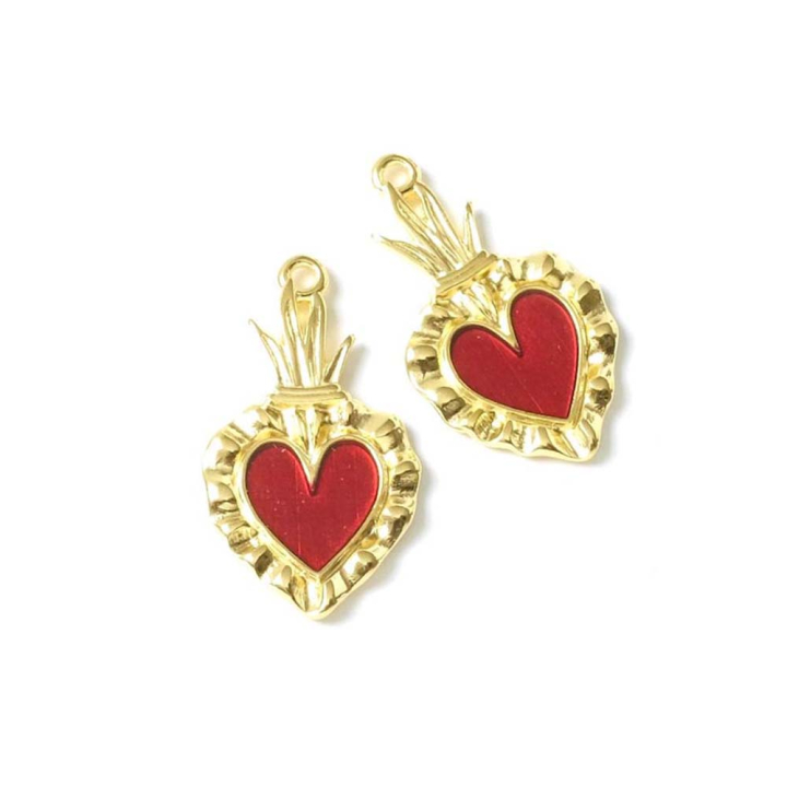 Pendentif Ex-Voto Cœur Émaillé 15,4 x 27 mm Doré à l'or fin 24K - Perles Corner - Rougier et Plé