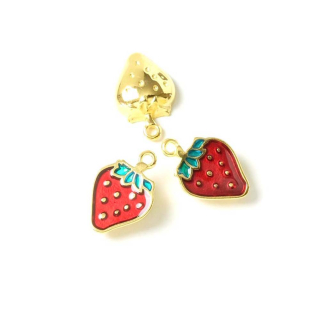 Pendentif Fraise Émaillé 12 x 18 mm Doré à l'or fin 24K - Perles Corner - Rougier et Plé